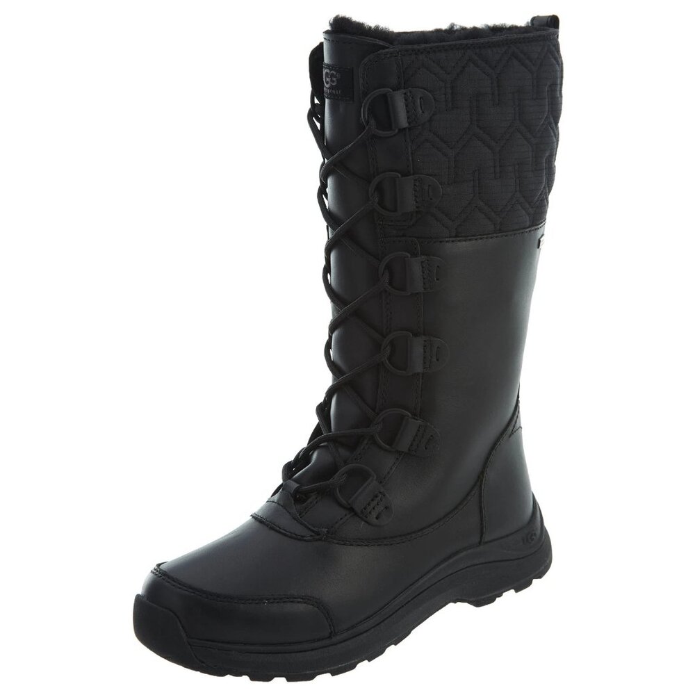 UGG Atlason Black Tall Quilted Lace-Up Winter Boots Sz 12 Women's